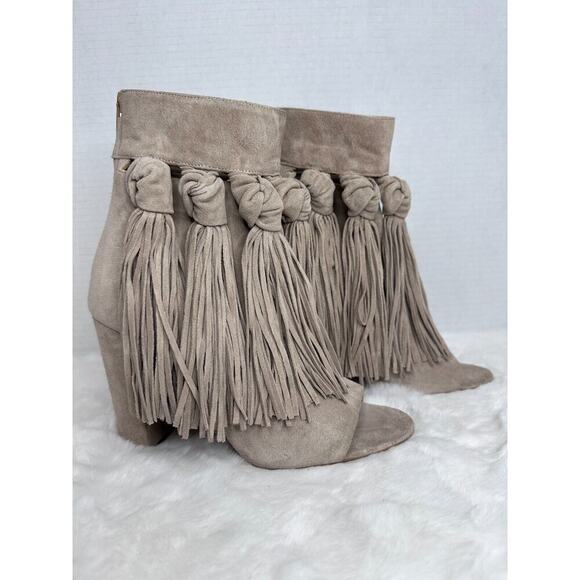 Chloe Fringed Tasseled Suede Ankle Open Toes boots Size UE 37 - Picture 1 of 12